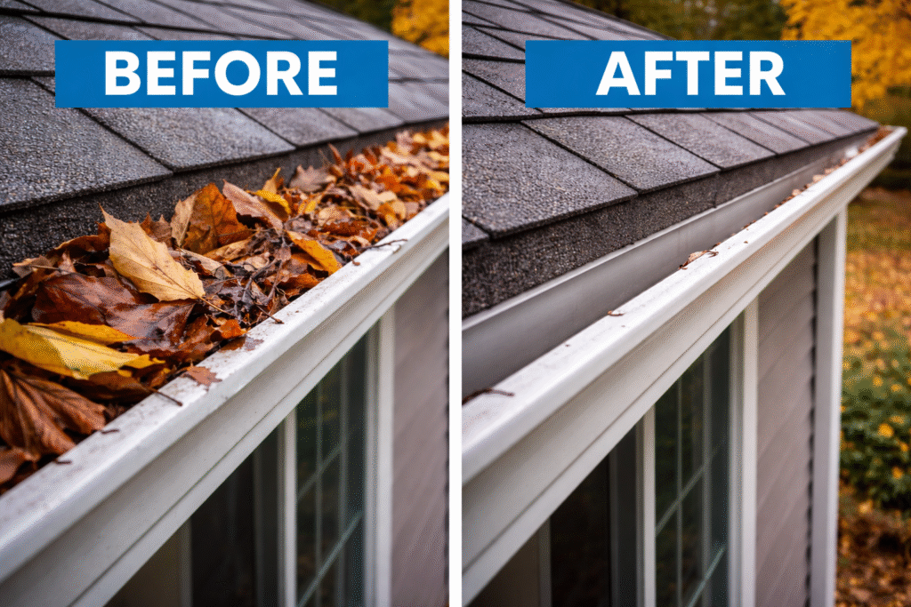 before and after gutter cleaning Acworth GA home